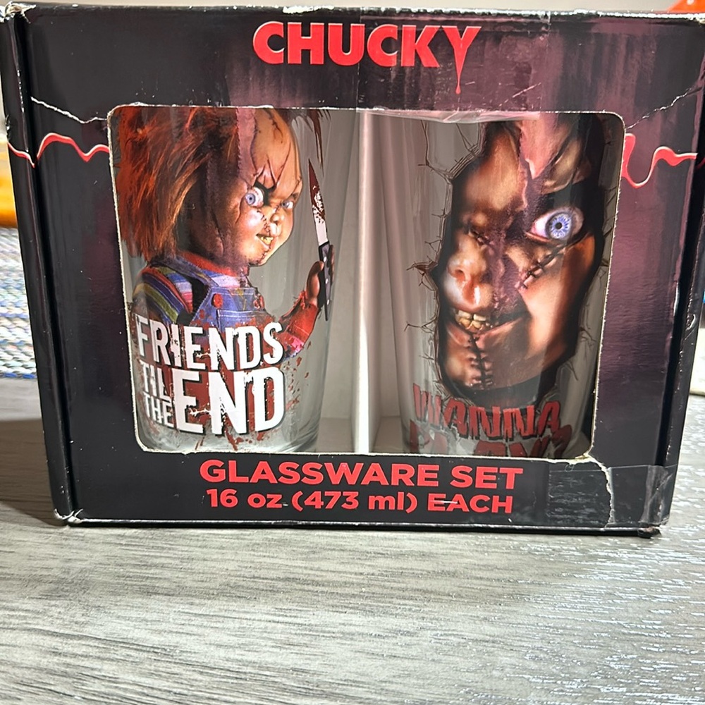 CHUCKY CHILDS PLAY HORROR MOVIE 2 PACK GLASSWARE PINT GLASS SET NEW